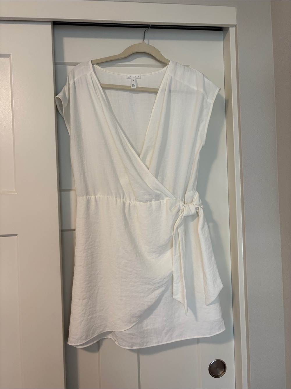 Leith White Wrap Swim Coverup Tunic with Side Tie